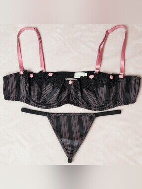 Shirley of Hollywood Black & Pink Lingerie Set – Bra Size 36 + G-String Small